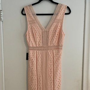 NWT Bebe Crochet Soft Pink Sleeveless Sheath V-Neck Dress Size 6